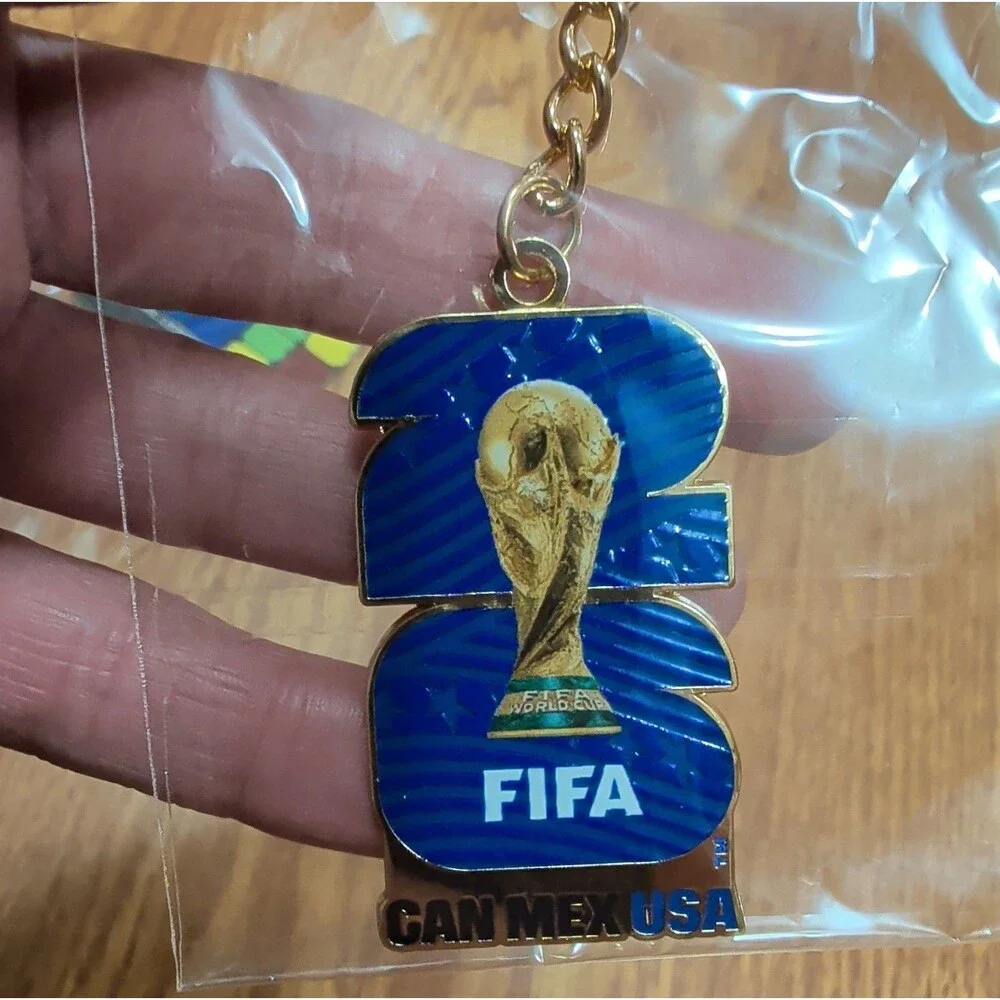 FIFA Official Licensed Metal Keychain Lot of 2 CAN MEX USA Trophy Gold/Blue